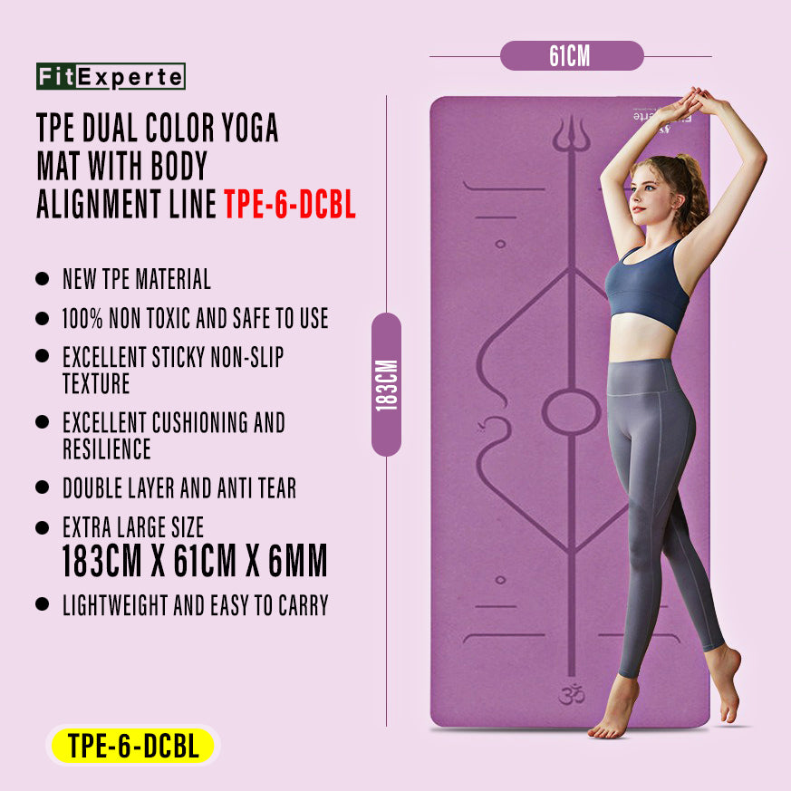 FitExperte Yoga Mat Dual Color with Bodyline TPE-6-DCBL