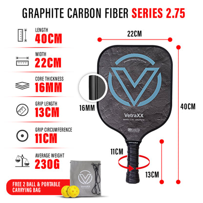 VetraXX Pickleball Paddle Series 2.75 Graphite (Designed for All Play Styles)