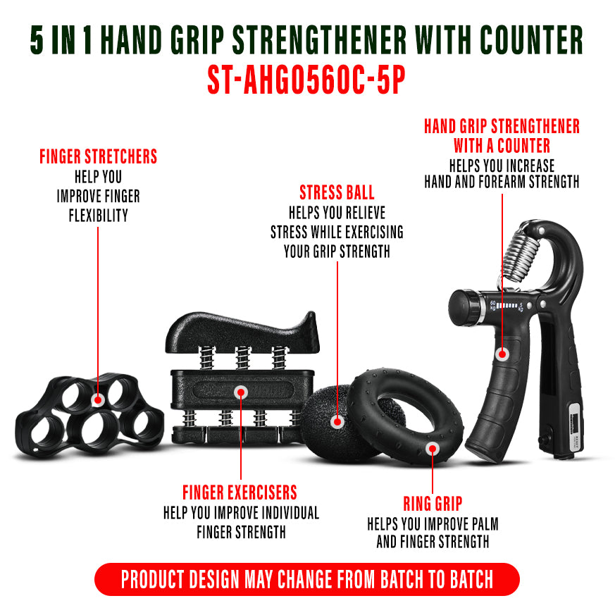 5in1 Hand Gripper with Counter 5-60KG Adjustable Hand Finger Exerciser Strength Yonex Badminton Trainer AHG0560C-5P