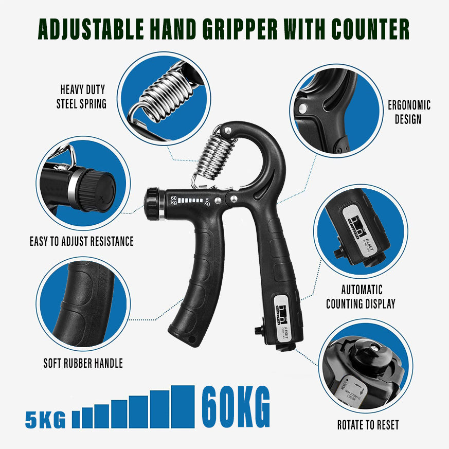 5in1 Hand Gripper with Counter 5-60KG Adjustable Hand Finger Exerciser Strength Yonex Badminton Trainer AHG0560C-5P